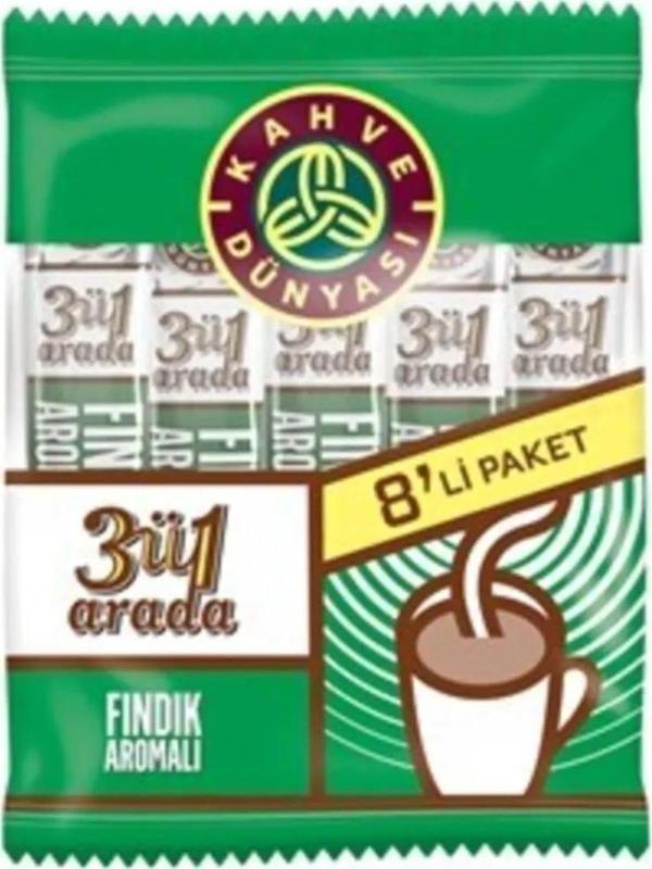 Kahve Dünyası 3ü1 Fındık Aromalı Kahve 8 x 18 gr - Image 1