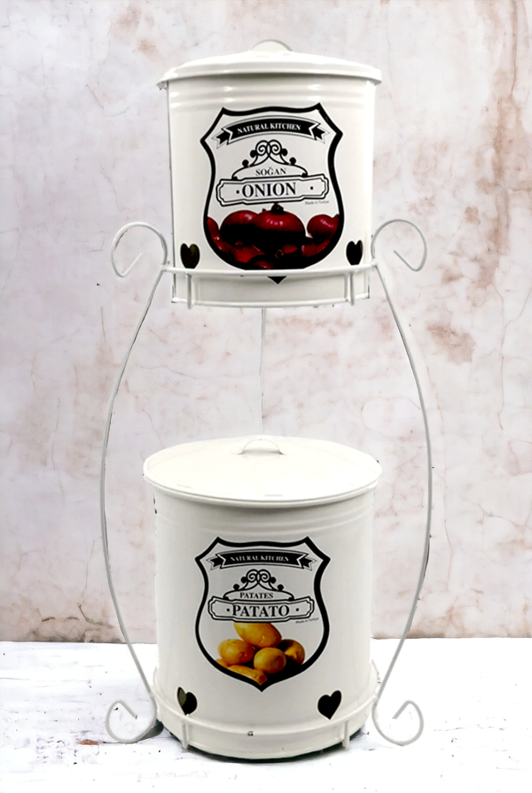 2 Katlı Patates Soğan Sebze Kovası | Çok Amaçlı Pratik 2 Katlı Saklama Kabı Soğan Patateslik Beyaz - Image 1
