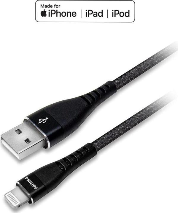 Philips Apple MFI Lisanslı İphone 6 Plus  UsbA to Lightning 1.2Metre Hızlı Data ve Şarj Kablosu Siyah  - Image 1