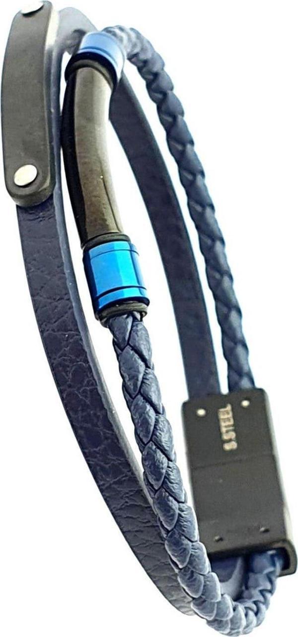 Ose Shop Çelik Detaylı Lacivert Deri Erkek Bileklik - Image 1