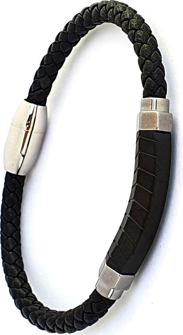 Ose Shop Çelik Detaylı Siyah Derili Erkek Bileklik - Image 1