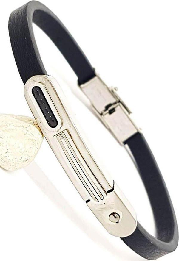 Ose Shop Siyah Derili Çelik Detaylı Erkek Bileklik - Image 1