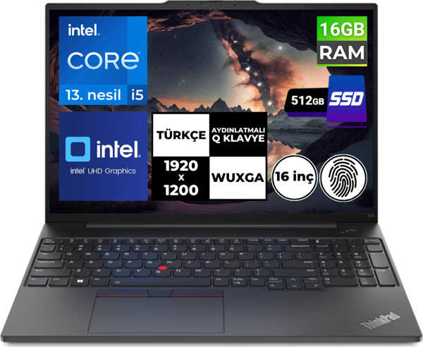 Lenovo ThinkPad E16 Gen1 i5-1335U 16 GB 512 GB SSD 16" WUXGA Freedos 21JN0005TX BT5 - Image 1