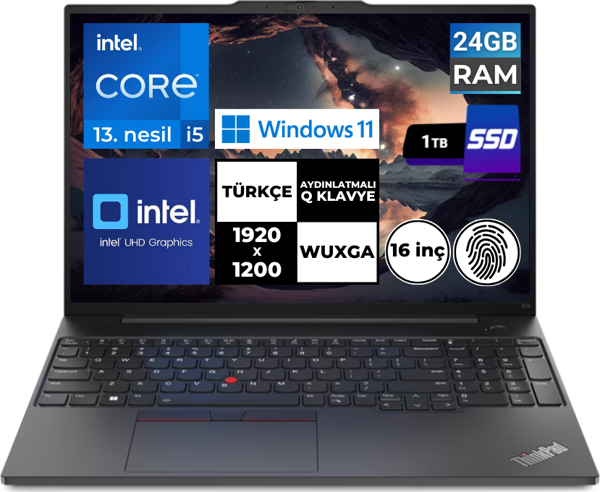 Lenovo ThinkPad E16 Gen1 i5-1335U 24 GB 1 TBSSD 16" WUXGA Windows 11 Home 21JN0005TX BT26 - Image 1