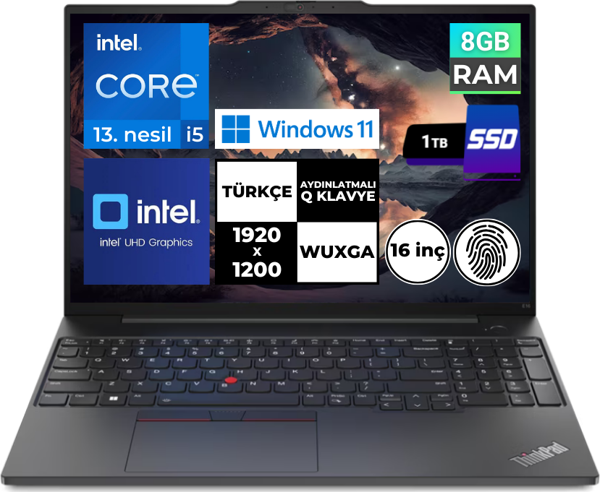Lenovo ThinkPad E16 Gen1 i5-1335U 8 GB 1 TBSSD 16" WUXGA Windows 11 Pro 21JN0005TX BT40 - Image 1