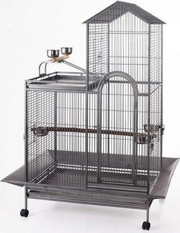 Qh Pet Cage Papağan Kafesi 93x69x160 Cm Gri - Image 1
