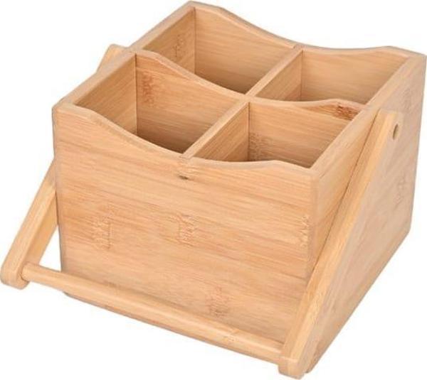 Bambu Organizer 4 Bölmeli İster Makyaj Organizer İster Kaşıklık Kulplu - Image 1