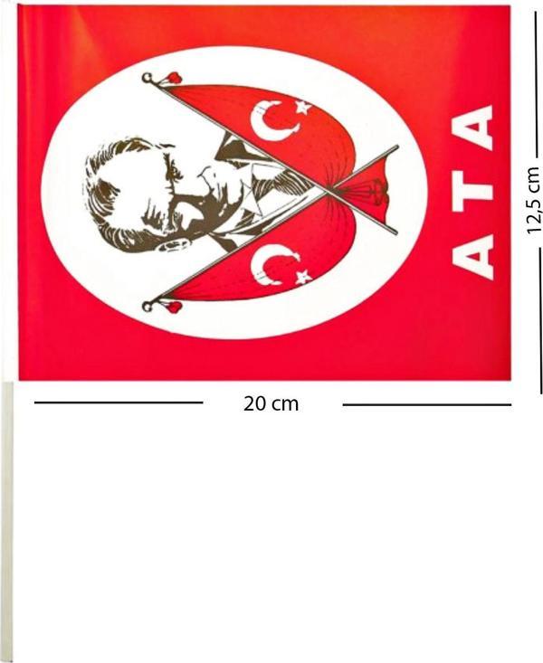 Küçük Boy Çıtalı Bayrak Atatürk ve Türk Bayraklı Çıtalı Bayrak - 10 Adet - Image 1