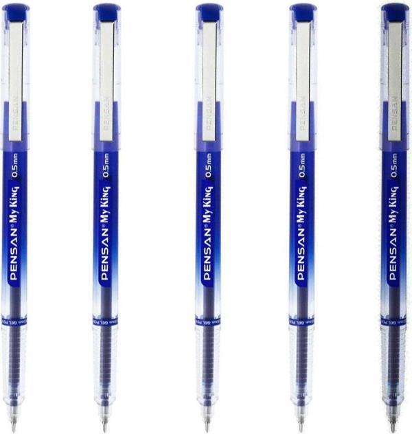 My King İğne Uçlu Metal Klipsli Jel Tükenmez Kalem 0.5 Mm Mavi - 5 Adet - Image 1