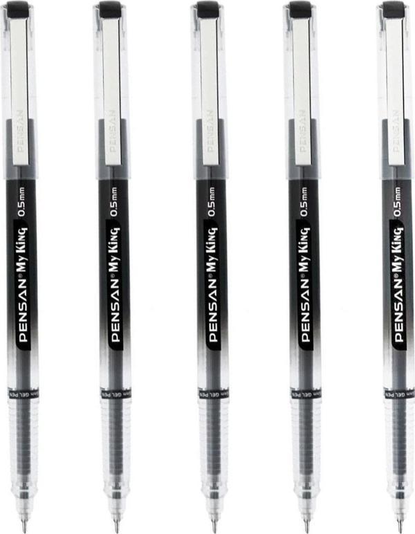 My King İğne Uçlu Metal Klipsli Jel Tükenmez Kalem 0.5 Mm Siyah - 5 Adet - Image 1