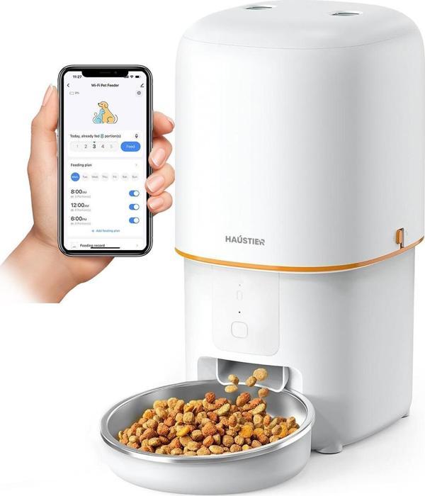 Haustier PF02 Akıllı Kedi Köpek Otomatik Mama Kabı , Tuya App-Wifi Uzaktan Kontrol, 4Lt hazne, Metal Kase - Image 1