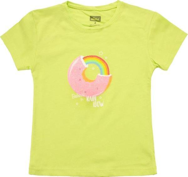 Gökkuşağı Baskılı Kız Tshirt Yeşil - Image 1