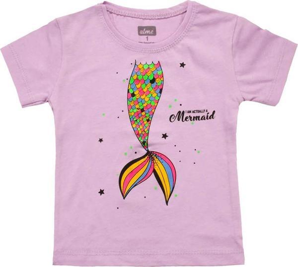 Renkli Denizkızı Baskılı Kız Bebek Tshirt Lila - Image 1