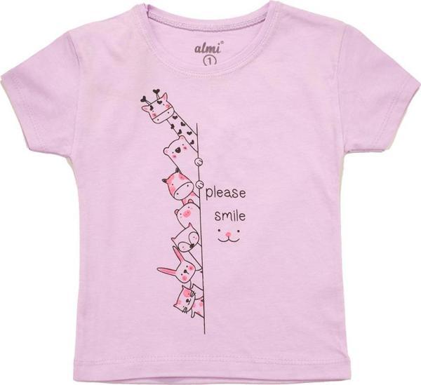 Smile Baskılı Kız Tshirt Lila - Image 1