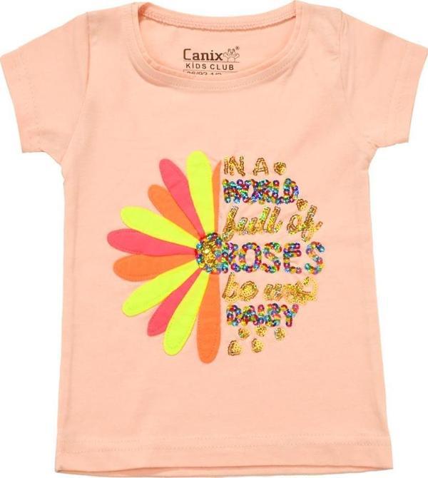 Renkli Roses Baskılı Tshirt Somon - Image 1