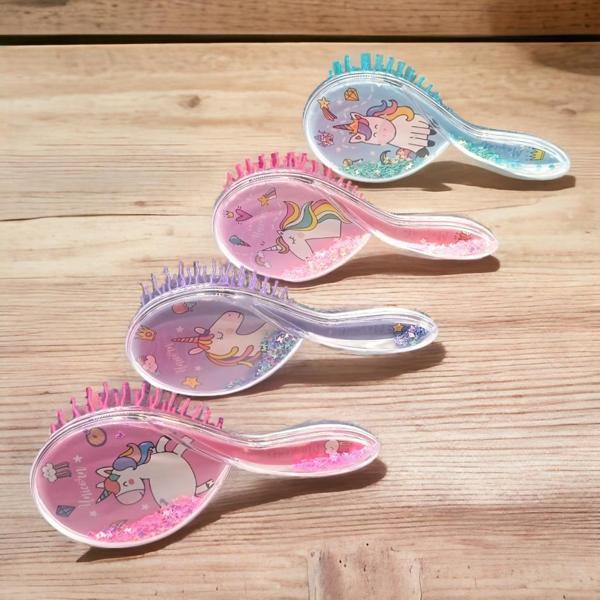 Pullu Unicorn Desenli Yuvarlak Saç Fırçası 1 Adet - Image 1
