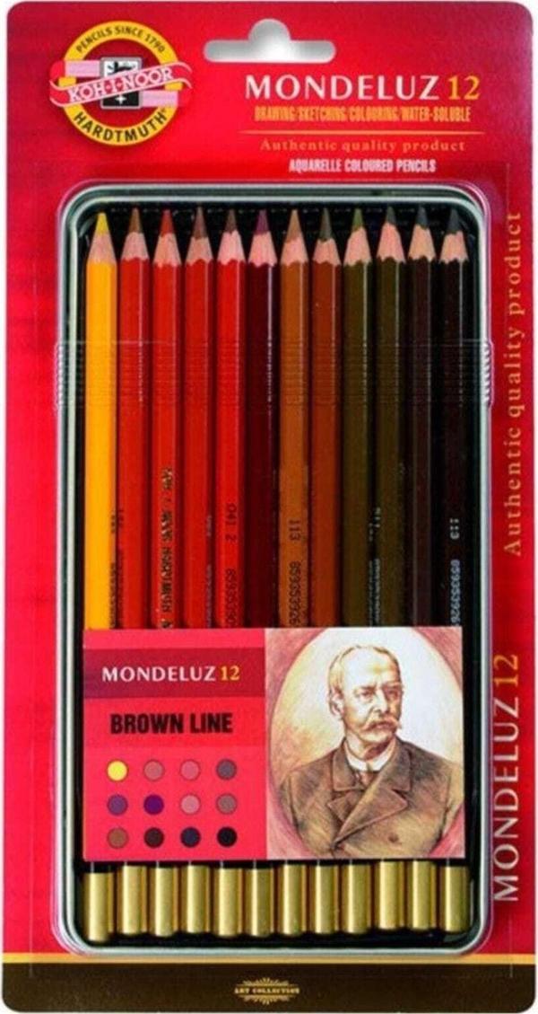 Koh-i Noor Mondeluz Aquarell Boya Kalemi 12 Renk KAHVERENGİ TONLAR Metal Kutu - Image 1