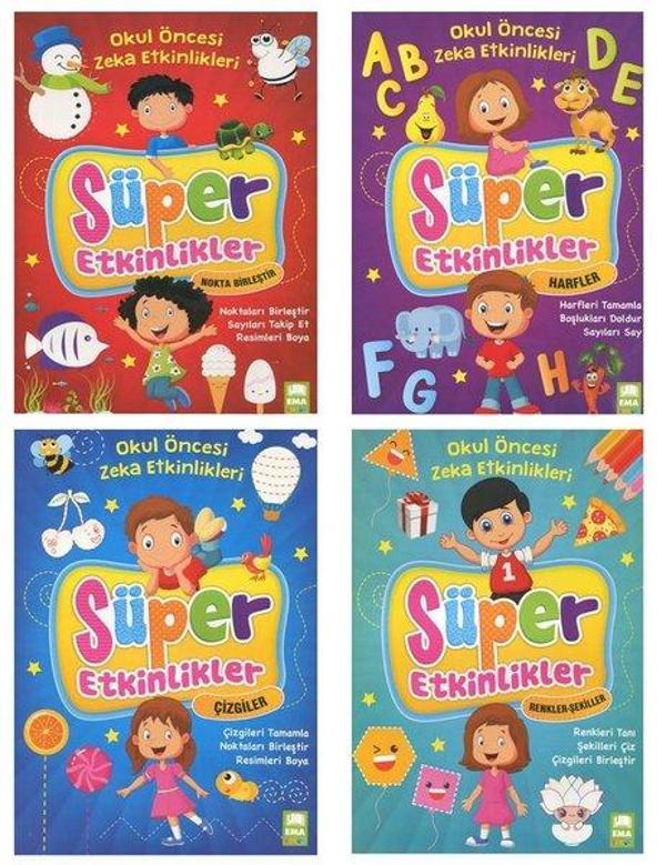 Okul Öncesi Zeka Etkinleri Süper Etkinler Seti-4 Kitap Takım - Ema Çocuk - Image 1