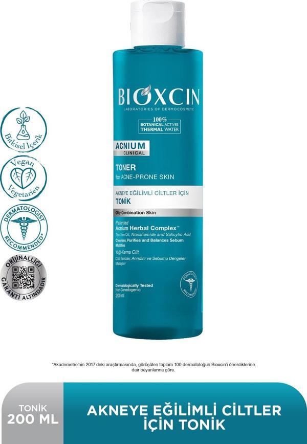 Bioxcin Acnium Tonik 200 Ml Clinical Vegan Akneye Eğilimli Ciltler İçin - Image 1