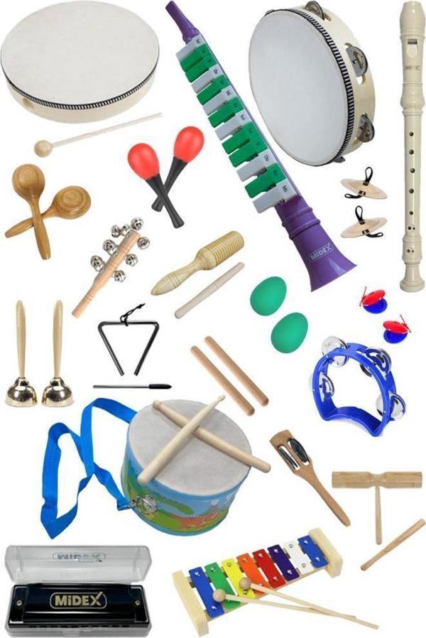 Midex Örf Aletleri Seti Over Paket-2 Marakas Zil Üçgen Ksilofon Melodika Mızıka Davul Flüt (20 Parça) - Image 1