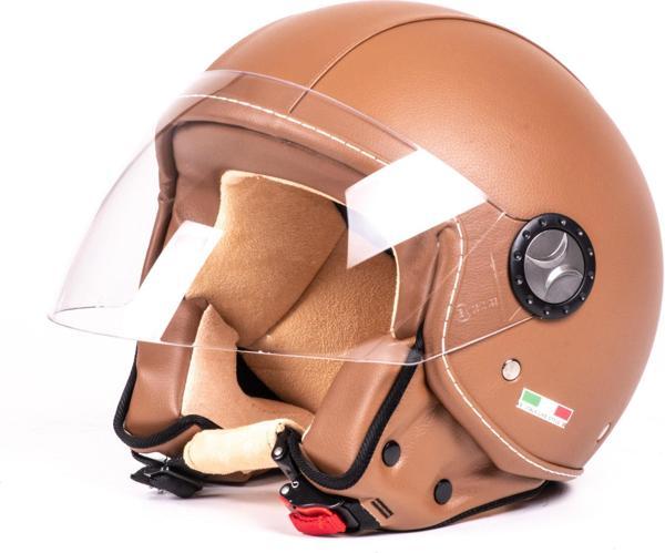 Sway 701 Deri Kaplı Yarı Camlı Elektrikli Bisiklet Motosiklet Scooter Kaskı L Beden Kahve - Image 1