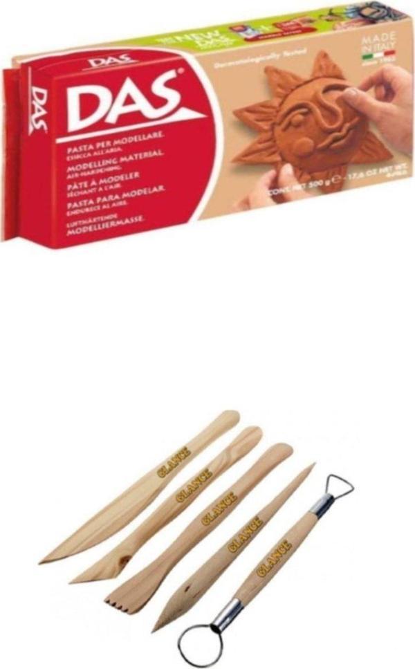 Das Kahve Seramik Kili 500 gr Modelaj Kalemi Ebeşuar 5 Li Ahşap Set H.s - Image 1