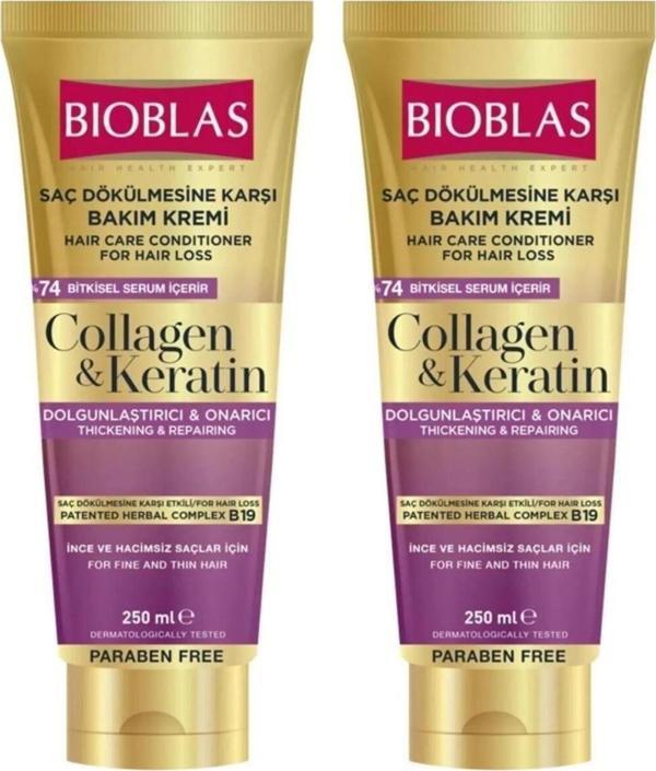 Bioblas Collagen Ve Keratin Saç Dökülmesine Karşı Saç Bakım Kremi 250 Ml 2 Adet - Image 1