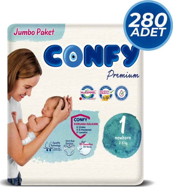 Confy Premium 1 Numara Bebek Bezi Yenidoğan 2 - 5 kg 280 Adet - Image 1