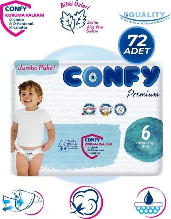 Confy Premium 6 Numara Bebek Bezi Extralarge +15 KG 72 Adet - Image 1