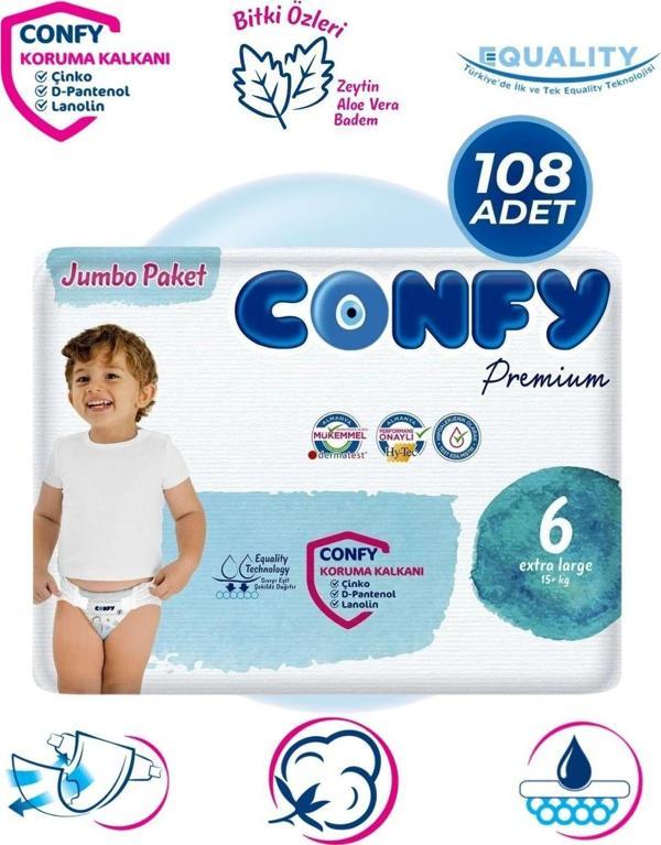 Confy Premium 6 Numara Bebek Bezi Extralarge 15 KG 108 Adet - Image 1