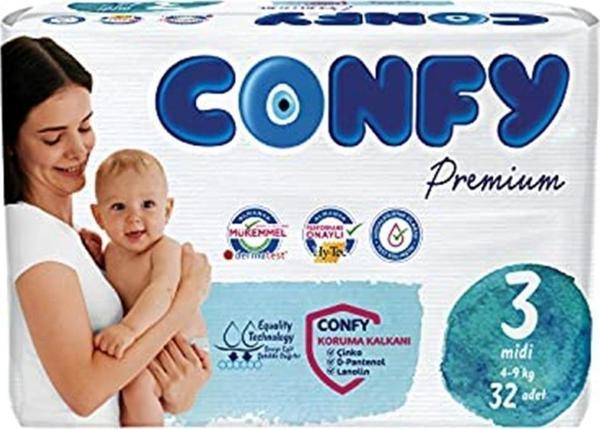 Confy Premium Bebek Bezi 3 Beden Midi 4 - 9 Kg 32 Adet - Image 1