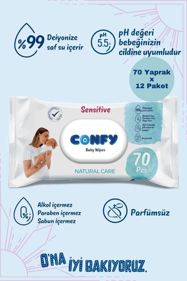 Confy Sensitive Bebeklere Özel Islak Mendil 12x70 - 840 Yaprak - Image 1