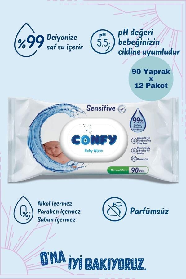 Confy Sensitive Bebeklere Özel Islak Mendil 12x90 - 1080 Yaprak - Image 1