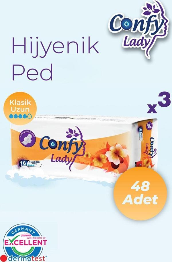 Confy Lady Hijyenik Ped Classic Uzun Gün 16 lı Paket x 3 Adet - Image 1