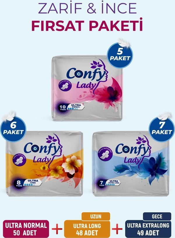 Confy Lady Ultra Hijyenik Ped Zarif ve İnce Fırsat Paketi - 147 Adet - Image 1