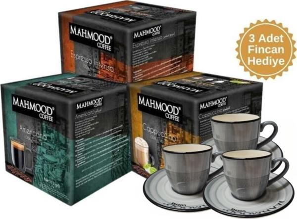 Mahmood Coffee Kapsül Kahve Çeşitleri 3'lü Set Ve 3'lü Fincan Hediyeli - Image 1