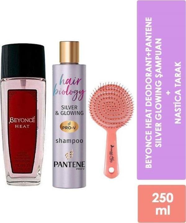 Beyonce Heat Deodorant 75 ml + Pantene Hair Biology Silver Purple Shampoo 250 ML + Nastica Turuncu Saç Fırçası - Image 1