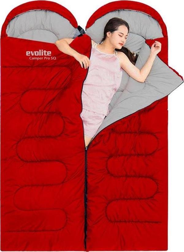Evolite Camper Pro SQ Birleştirilebilir 2 Kişilik Uyku Tulumu - Kırmızı - Image 1
