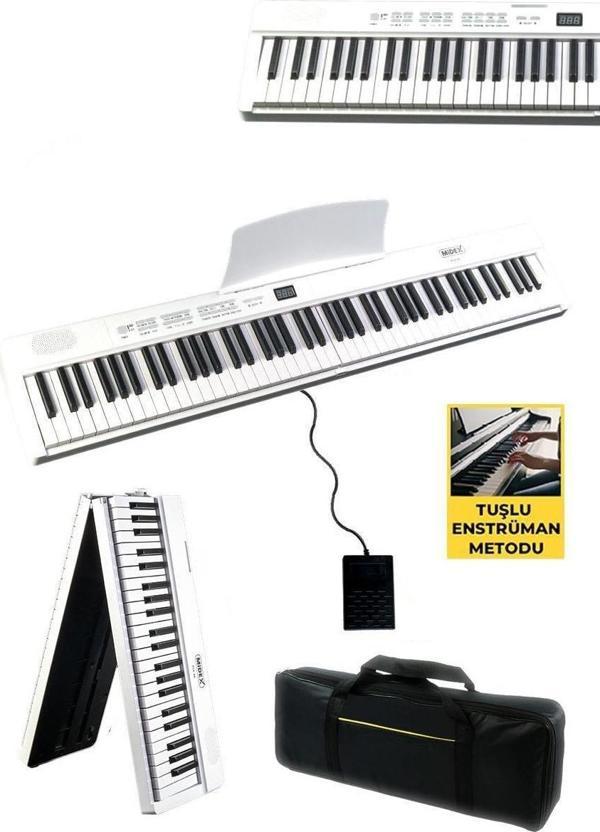 Midex PLX-80WH Taşınabilir Katlanır Dijital Piyano Tuş Hassasiyetli 88 Tuş BT (Sustain Çanta Metod) - Image 1