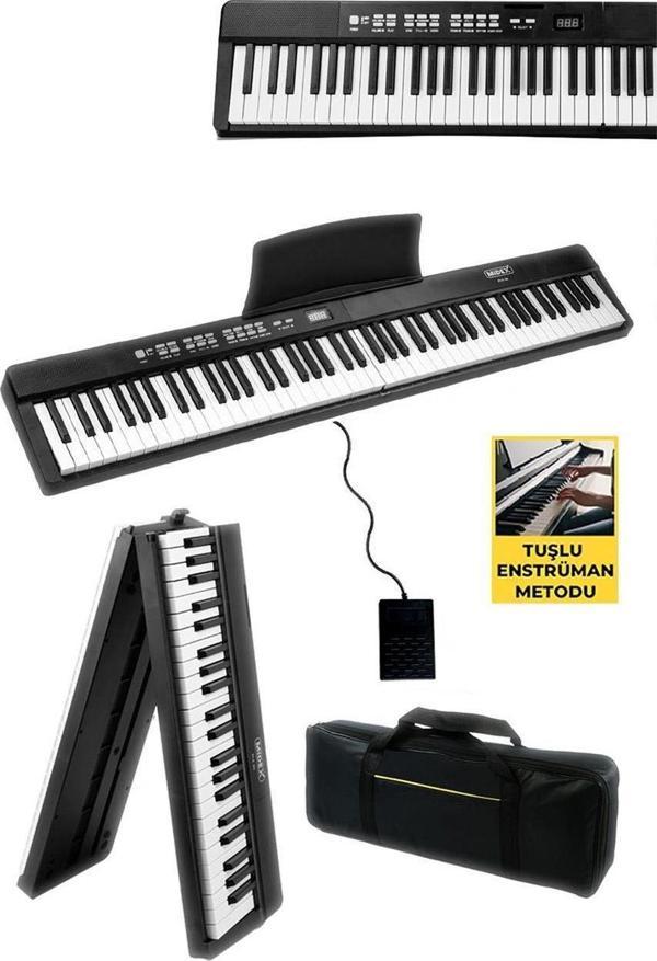 Midex PLX-80BK Taşınabilir Katlanır Dijital Piyano Tuş Hassasiyetli 88 Tuş BT (Sustain Çanta Metod) - Image 1