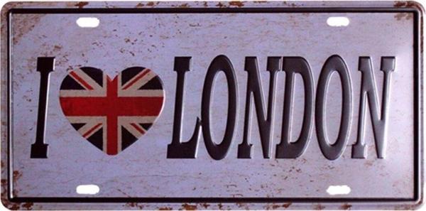 Vintage I Love London Metal Plaka Levha 15X30 cm - Image 1
