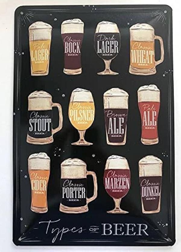 Vintage Types Of Beer Metal Plaka Levha 20X30 cm - Image 1