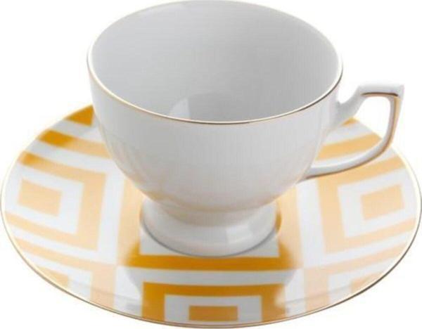Porland Morocco Desen3 Sarı Tabaklı Çay Fincanı 170cc - Image 1