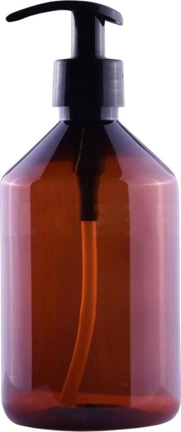 Petkap 100 Adet - 500Ml Boş Plastik Kahverengi Konik Pet Şişe, Siyah Sıvı Sabun Pompalı - Image 1