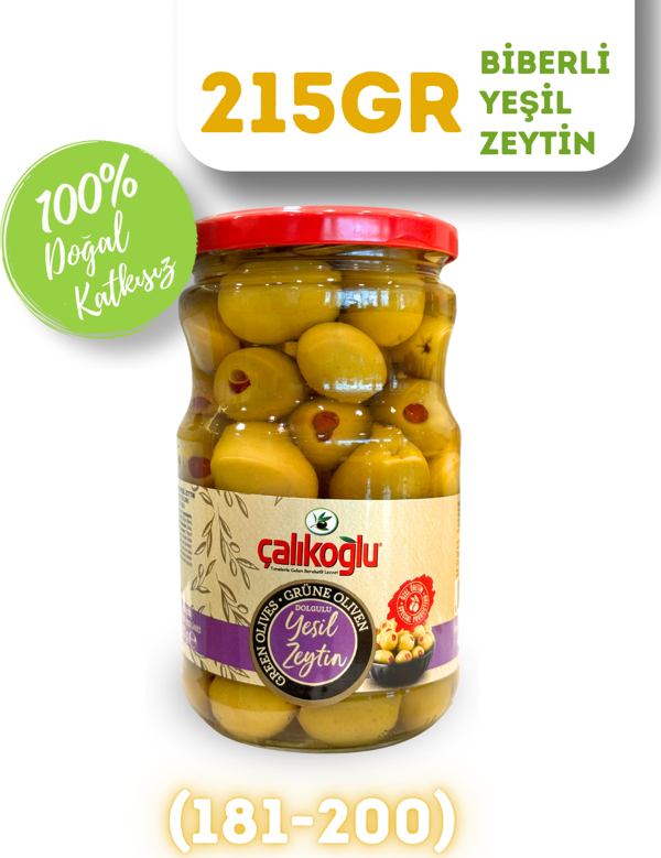 Çalıkoğlu Doğal Biberli Yeşil Zeytin 215 gr (181-200) - Image 1