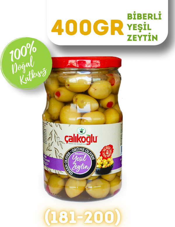 Çalıkoğlu Doğal Biberli Yeşil Zeytin 400 gr (181-200) - Image 1