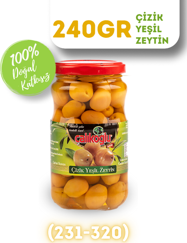Çalıkoğlu Doğal Çizik Yeşil Zeytin 240 gr (261-290) - Image 1