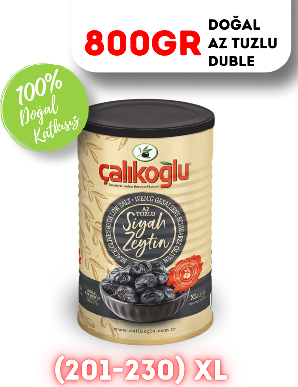 Çalıkoğlu Doğal Gemlik Duble Siyah Zeytin (Az Tuzlu) 800 gr (201-230) XL - Image 1