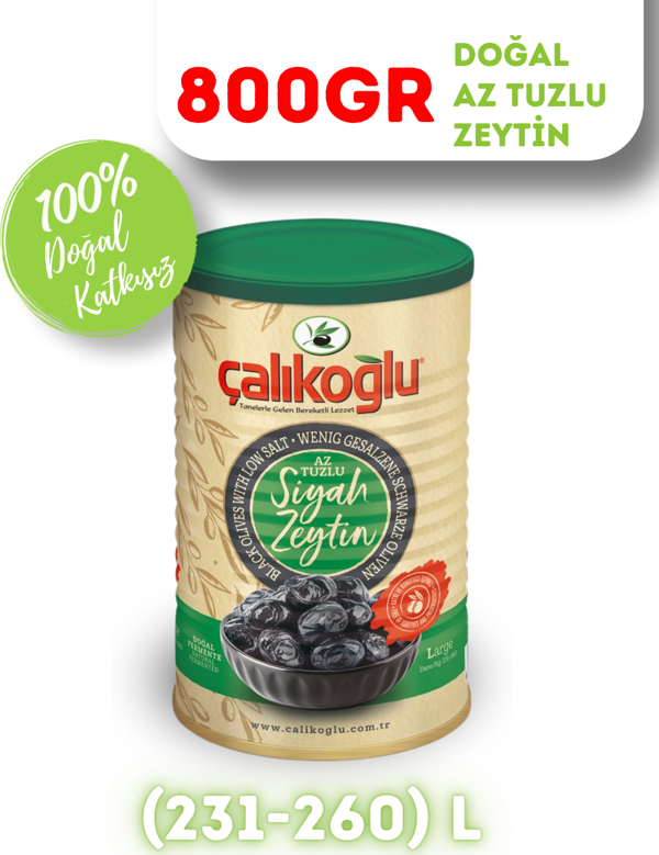 Çalıkoğlu Doğal Gemlik Özel Özel Siyah Zeytin (Az Tuzlu) 800 gr (231-260) L - Image 1