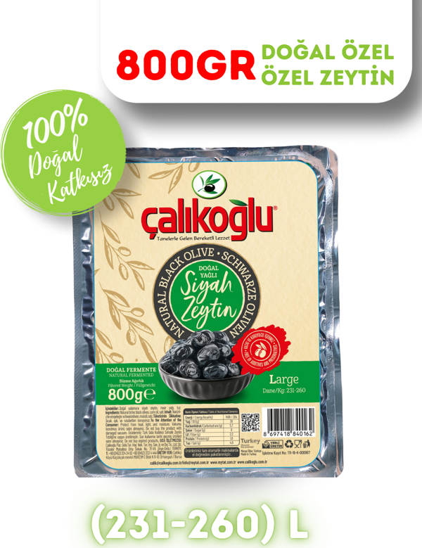 Çalıkoğlu Doğal Gemlik Özel Özel Siyah Zeytin 800 gr (231-260) L - Image 1